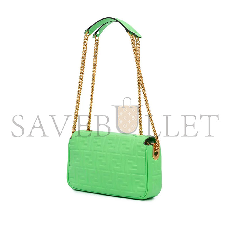 FENDI ZUCCA EMBOSSED LEATHER CHAIN MIDI BAGUETTE (23*13*6cm)